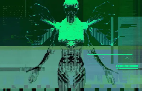 Skull, angel, texture, figure, code, green, cyberpunk, Bungie