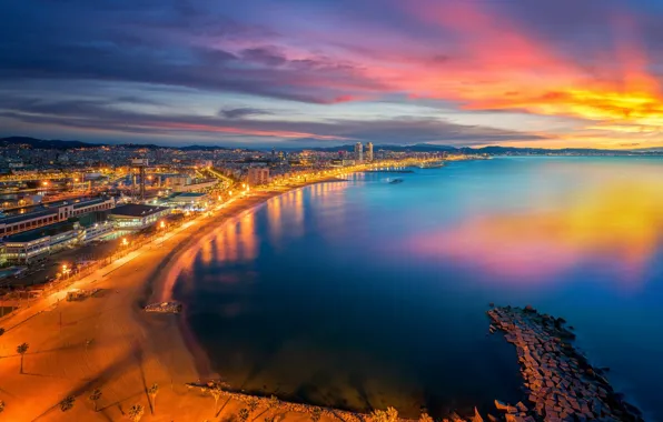 The sky, sunset, the city, panorama, Spain, Barcelona