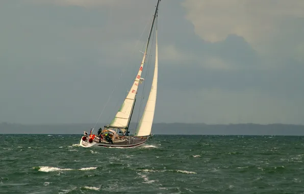 Sea, wave, the sky, shore, sail