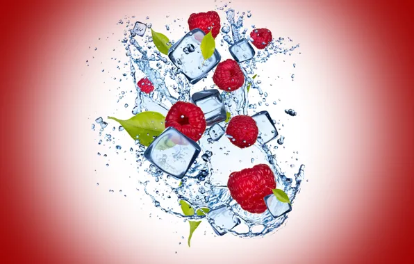 Ice, water, drops, raspberry, ice, water, drops, raspberry