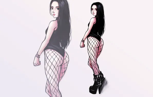 Girl, sexy, ass, long hair, legs, anime, beautiful, pretty