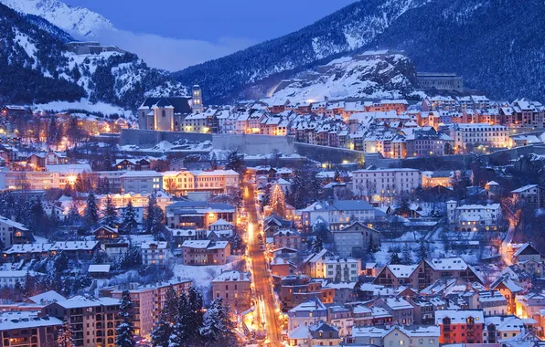 Picture France, winter, houses, Alps, cities., Count, Franche