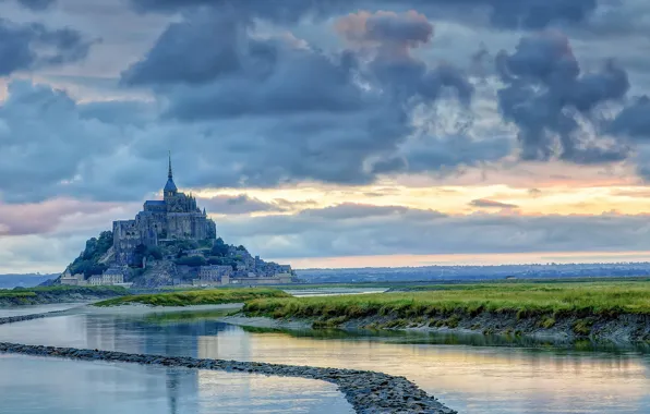 Landscape, France, island, Normandy, Mont-Saint-Michel, Mont Saint-Michel, Daybreak