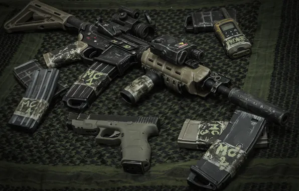 Weapons, carabiner, Glock 26, assault rifle