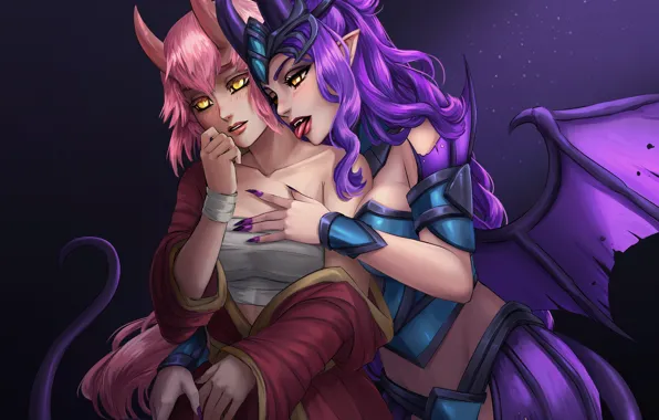 Girl, wings, the demon, art, horns, vampire, succubus, Mara
