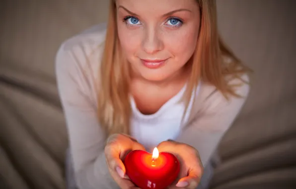 Look, face, romance, candle, hands, heart, candles, Valentines Day