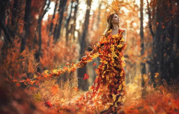 Picture leaves, art, Autumn spell, lady autumn, girl autumn