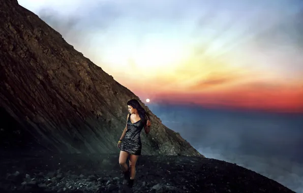 Girl, sunset, background
