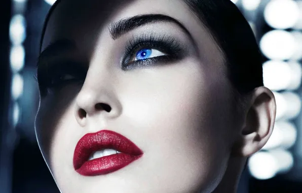 Girl, face, Megan Fox, blue eyes, red lips