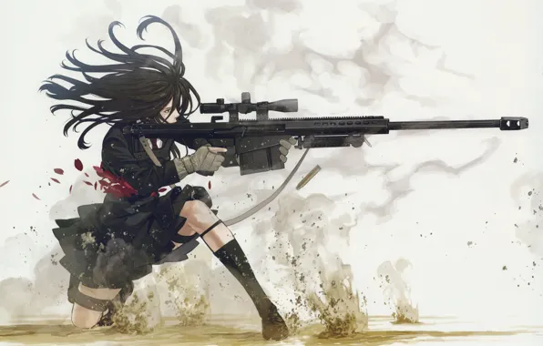 Shot, machine, schoolgirl, injured, sleeve, sniper rifle, slaughter, by Yuusuke Kozaki