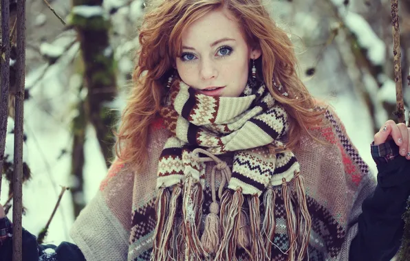 Picture winter, girl, scarf, blue-eyed, beefy