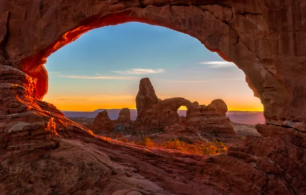 Mountains, rocks, arch