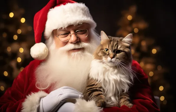 Cat, cat, kitty, kindness, portrait, Christmas, New year, Santa Claus
