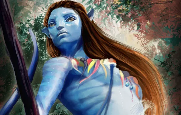 Picture look, the film, art, Neytiri, Avatar, stick