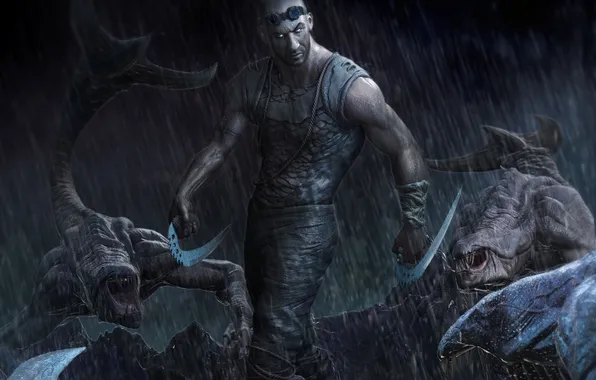 Picture rain, art, monsters, male, Riddick