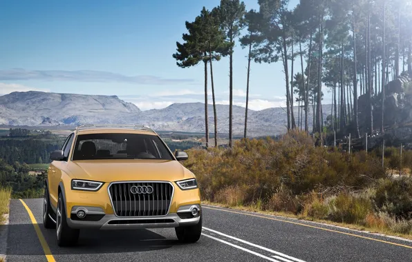 Picture road, forest, mountains, Audi, Audi, the concept, the front, crossover