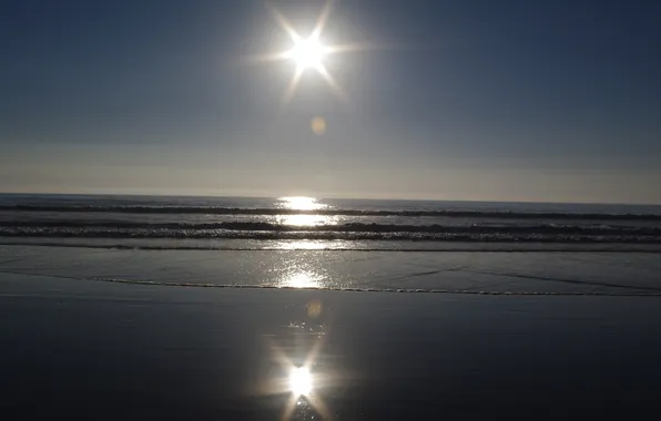 Picture sea, wave, beach, the sun, reflection, glare, shore, CA