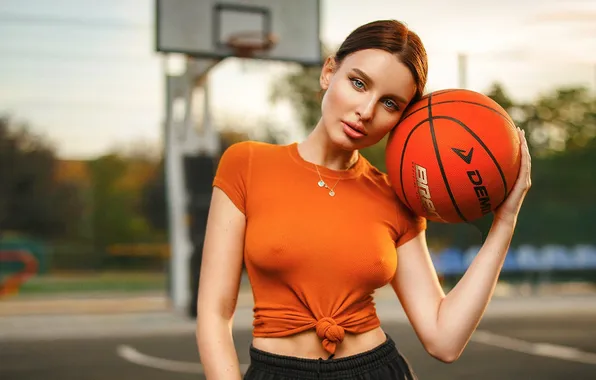 Picture girl, model, look, ball, tank top, sweetheart