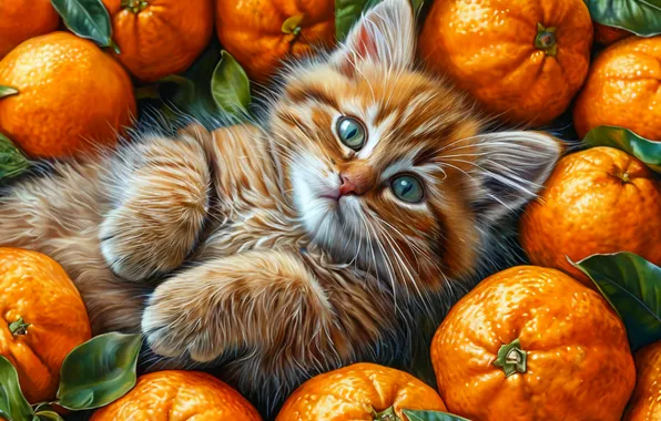 Cat, Kitty, Cats, Cat, Orange, Mandarin, Oranges, Tangerines