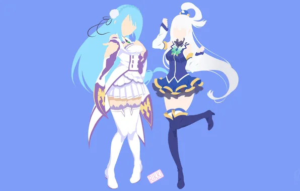 Background, girls, minimalism, Aqua, Emilia, crossover, From scratch, Goddess Bless This Beautiful World