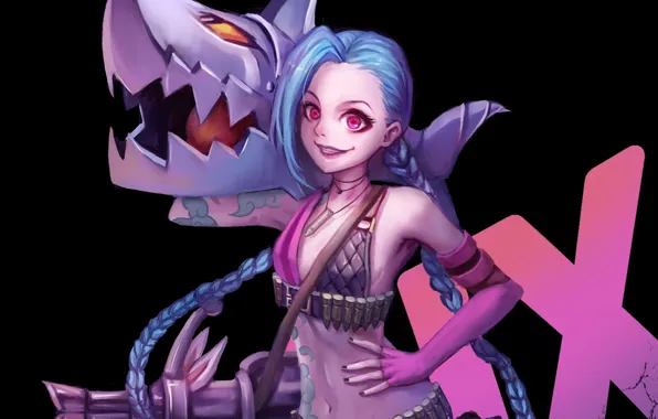 Girl, weapons, art, braids, League of Legends, LoL, Jinx