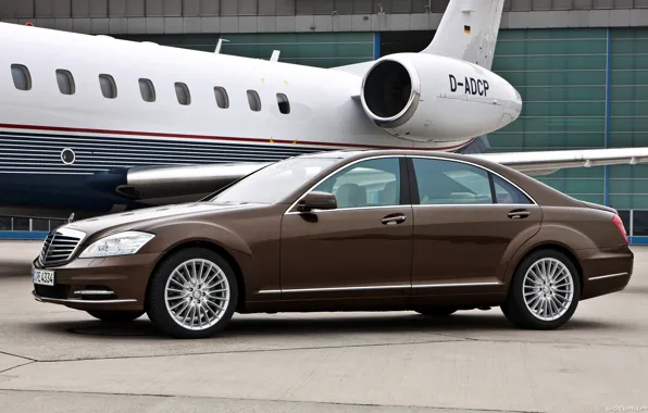 Car, machine, Mercedes, plane, S-class, car and plane