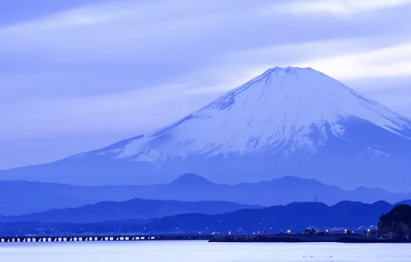 Sea, island, mountain, Japan, Honshu, Fuji