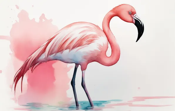 Birds, pink, bird, figure, watercolor, Flamingo, bird, pink