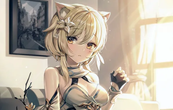 anime girl with short blonde hair and gold eyes