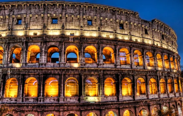 Night, lights, Colosseum, Italy, Rome
