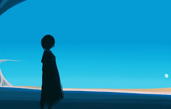 The moon, girl, one, looks