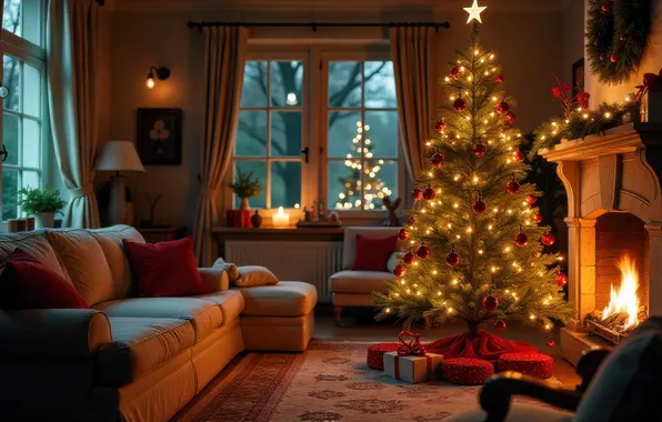 Picture balls, comfort, room, sofa, carpet, lamp, new year, interior