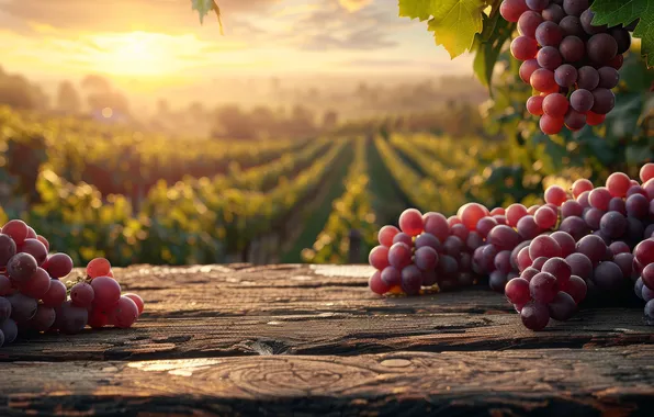 Field, the sky, the sun, clouds, light, red, fog, table