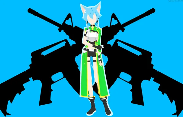 Girl, weapons, minimalism, ears, Sword Art Online, Sword Art Online, Sinon