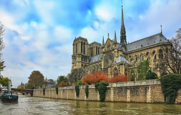 The sky, river, France, Paris, Hay, Notre Dame Cathedral