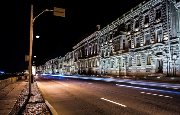 Night, backlight, lights, Saint Petersburg, promenade, city lights, Saint Petersburg
