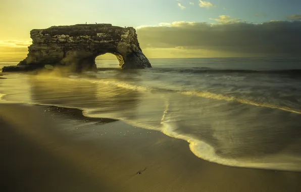Beach, rock, the ocean, dawn, coast, arch
