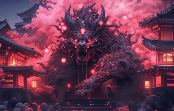 Fire, flame, dragon, rage, destruction, digital art, a mythical creature, anger