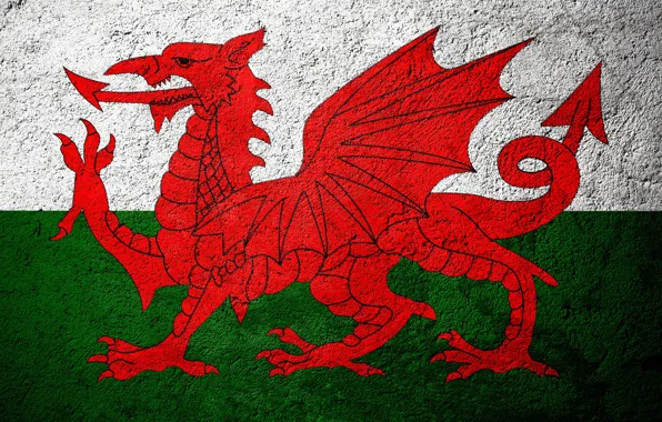 Europe, Flag, Wales, Stone Background, Flags On Stone, Concrete Texture, Welsh Flag, Flag Of Wales