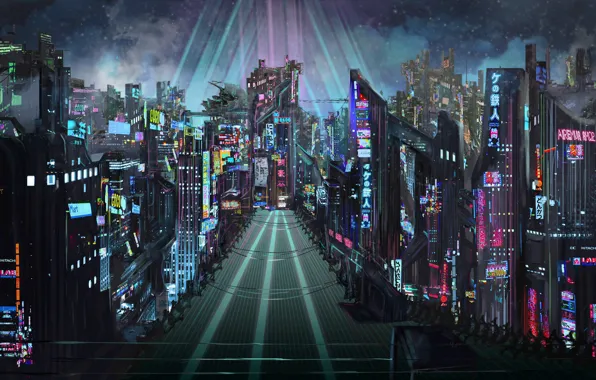 The city, Future, Neon, Building, City, Architecture, Fiction, Neon