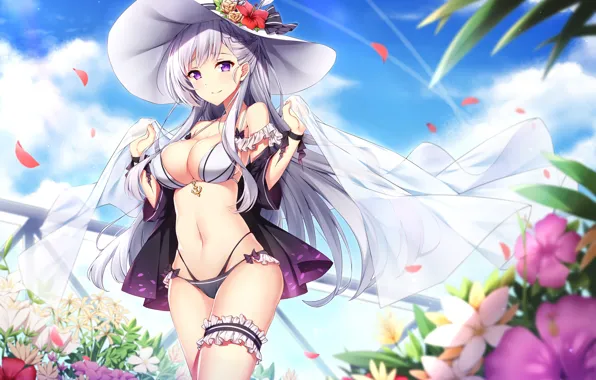 Picture girl, flowers, hat, Azur Lane