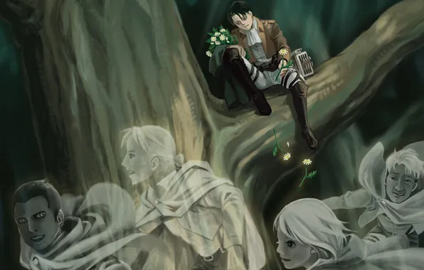 Picture flowers, guy, ghosts, Attack on Titan, Shingeki no Kyojin, Rivaille, Levi
