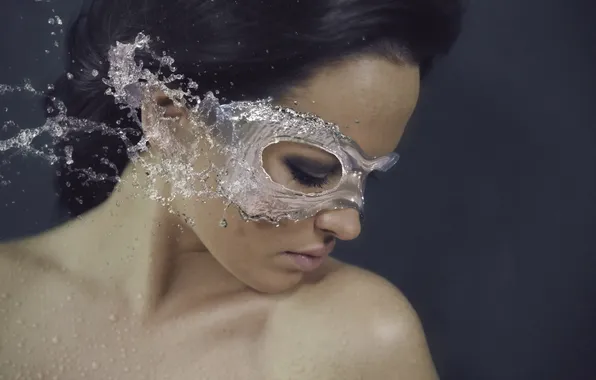 Water, girl, creative, brunette, mask, profile