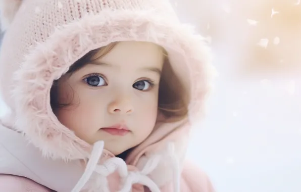 Download wallpaper winter, look, snow, child, portrait, girl, baby ...