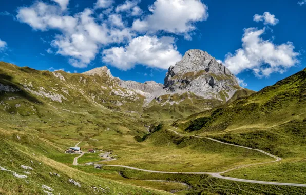 Picture the sky, clouds, mountains, valley