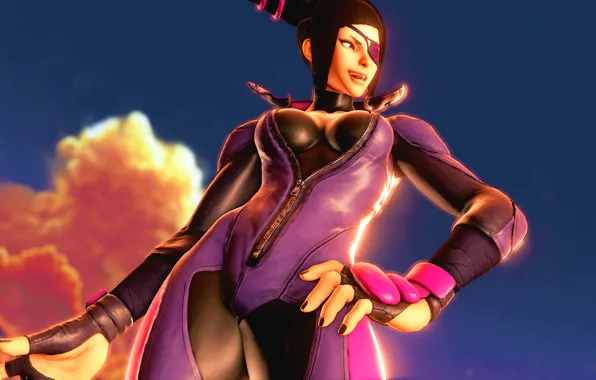 Picture chest, girl, smile, body, headband, Street Fighter, one-eyed, Juri Han