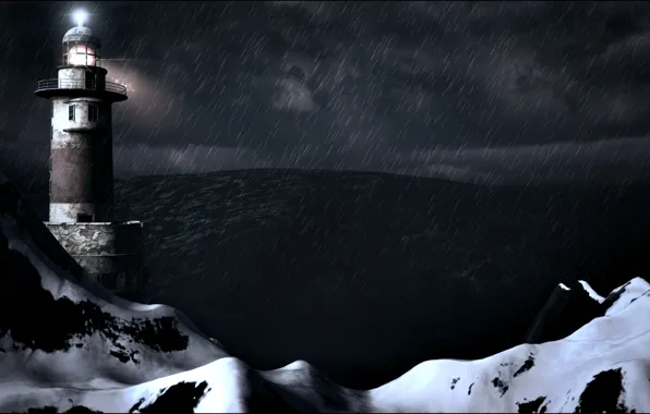 Storm, rain, the ocean, wave, storm, Lighthouse