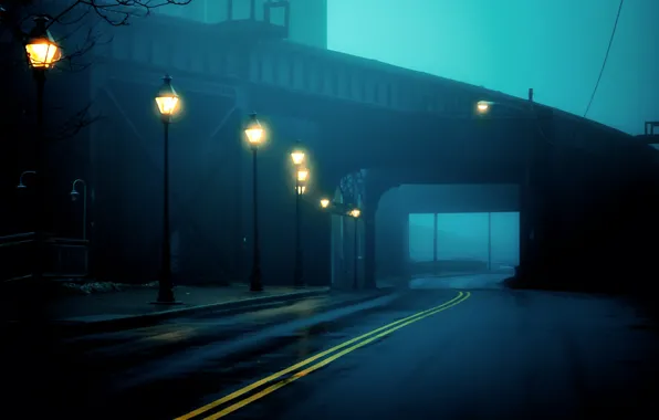 Road, light, the city, fog, the tunnel, lights, USA, USA