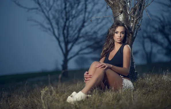 Look, trees, pose, model, skirt, portrait, the evening, makeup