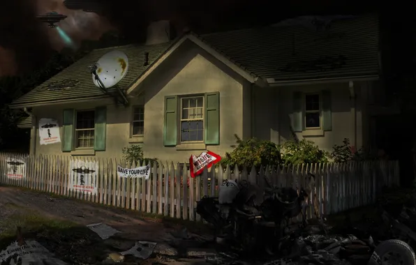 Night, fiction, home, art, flying saucers